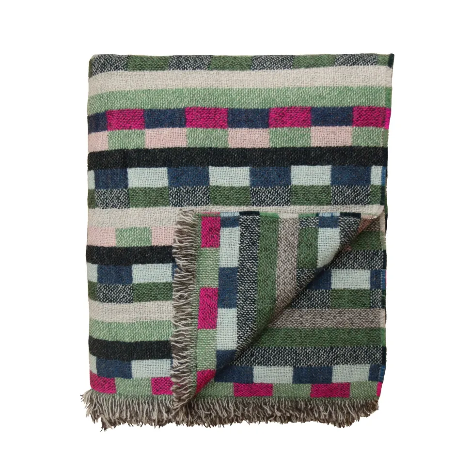 Glitch Woven Throw - Forest Green